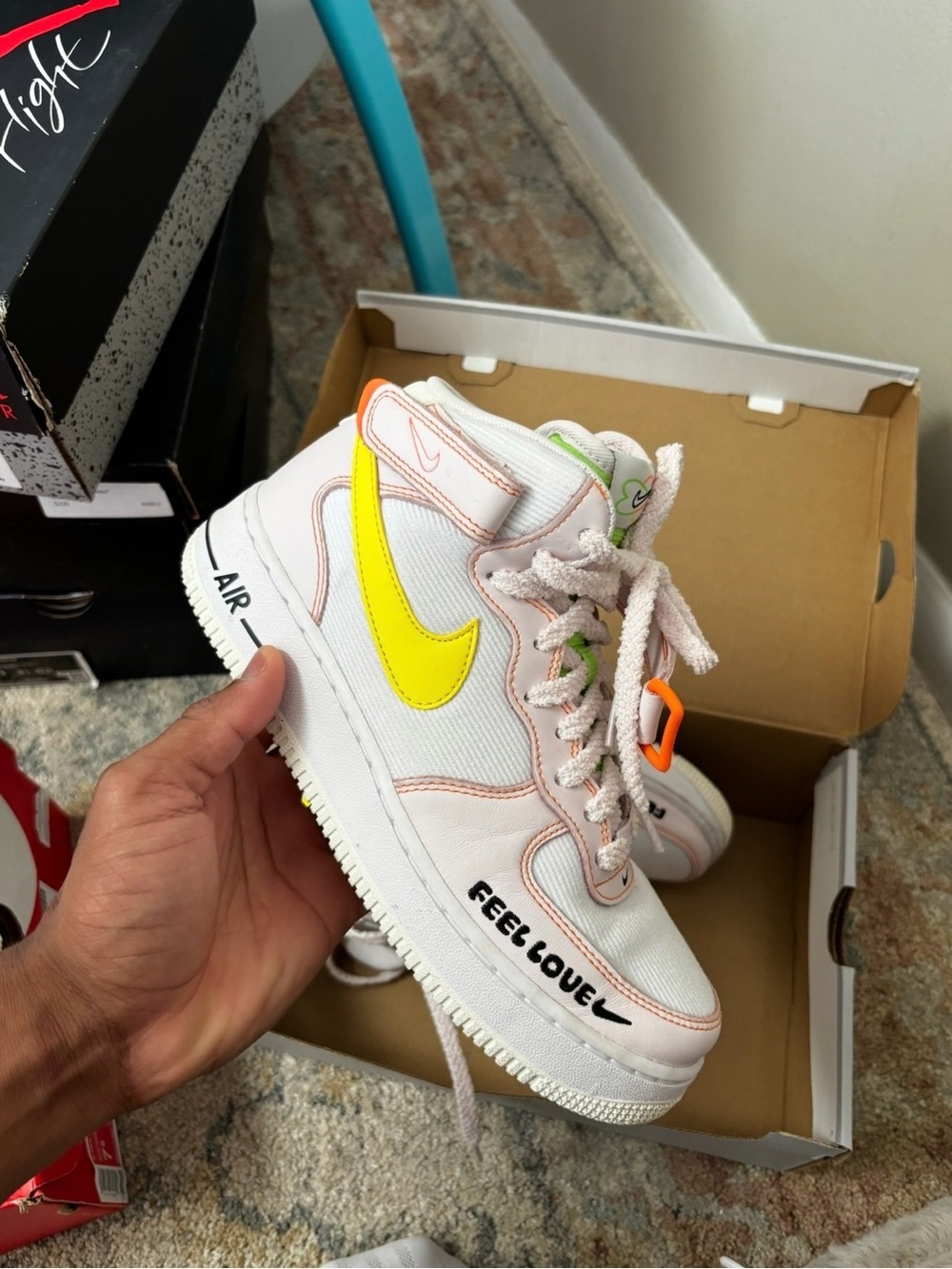 Nike White Sneakers with Yellow Swoosh & Pink Trim WMNS 8